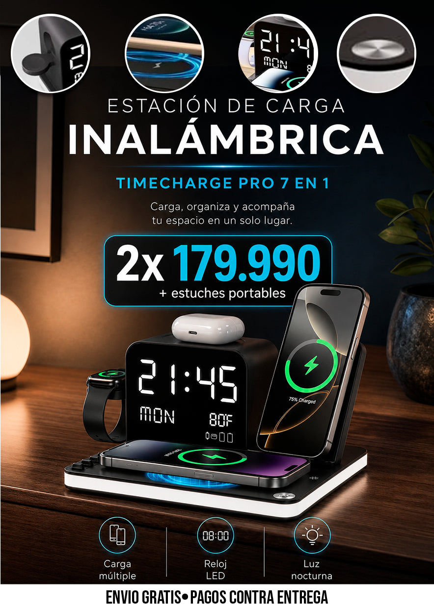 ESTACIÓN DE CARGA INALÁMBRICA 7 EN 1 TIMECHARGE PRO