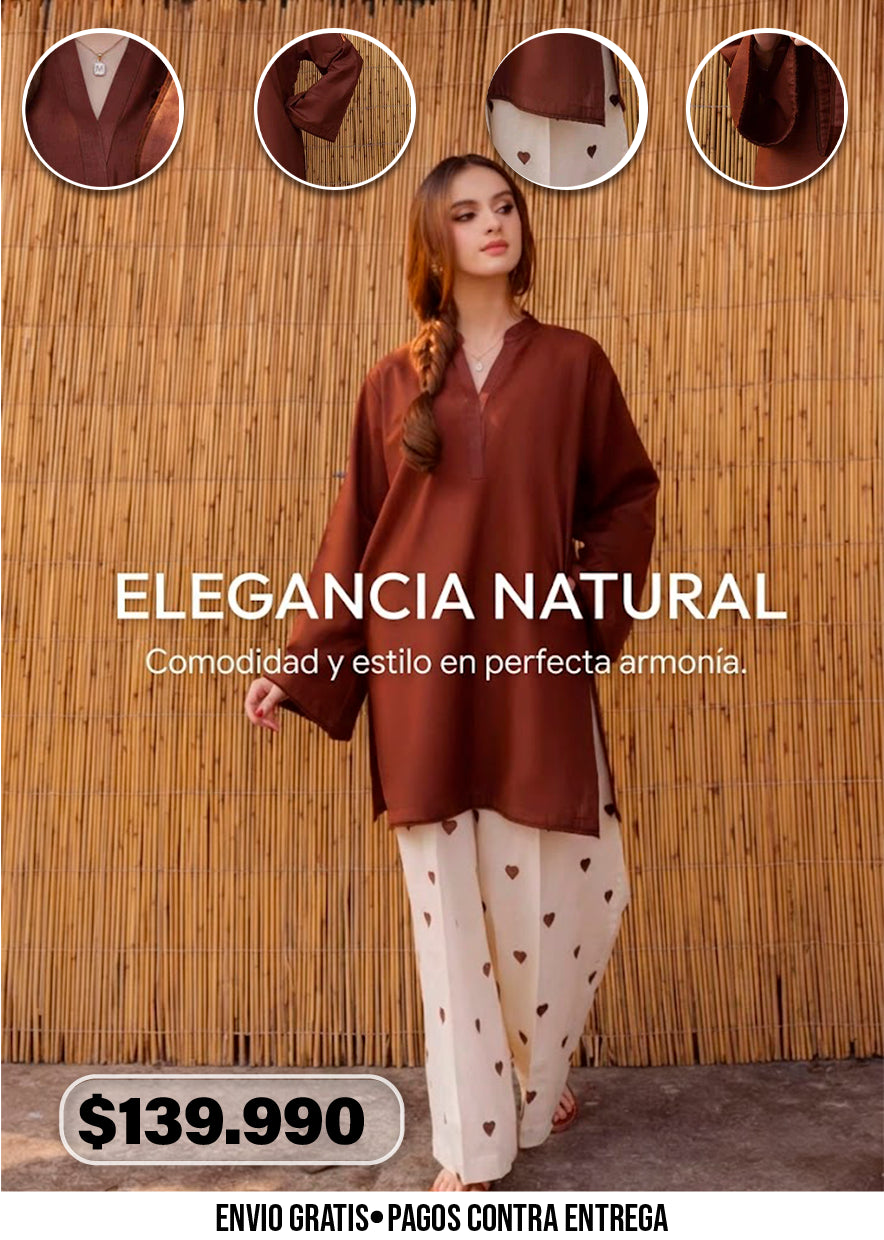 KURTA LISA CON PANTALÓN ESTAMPADO