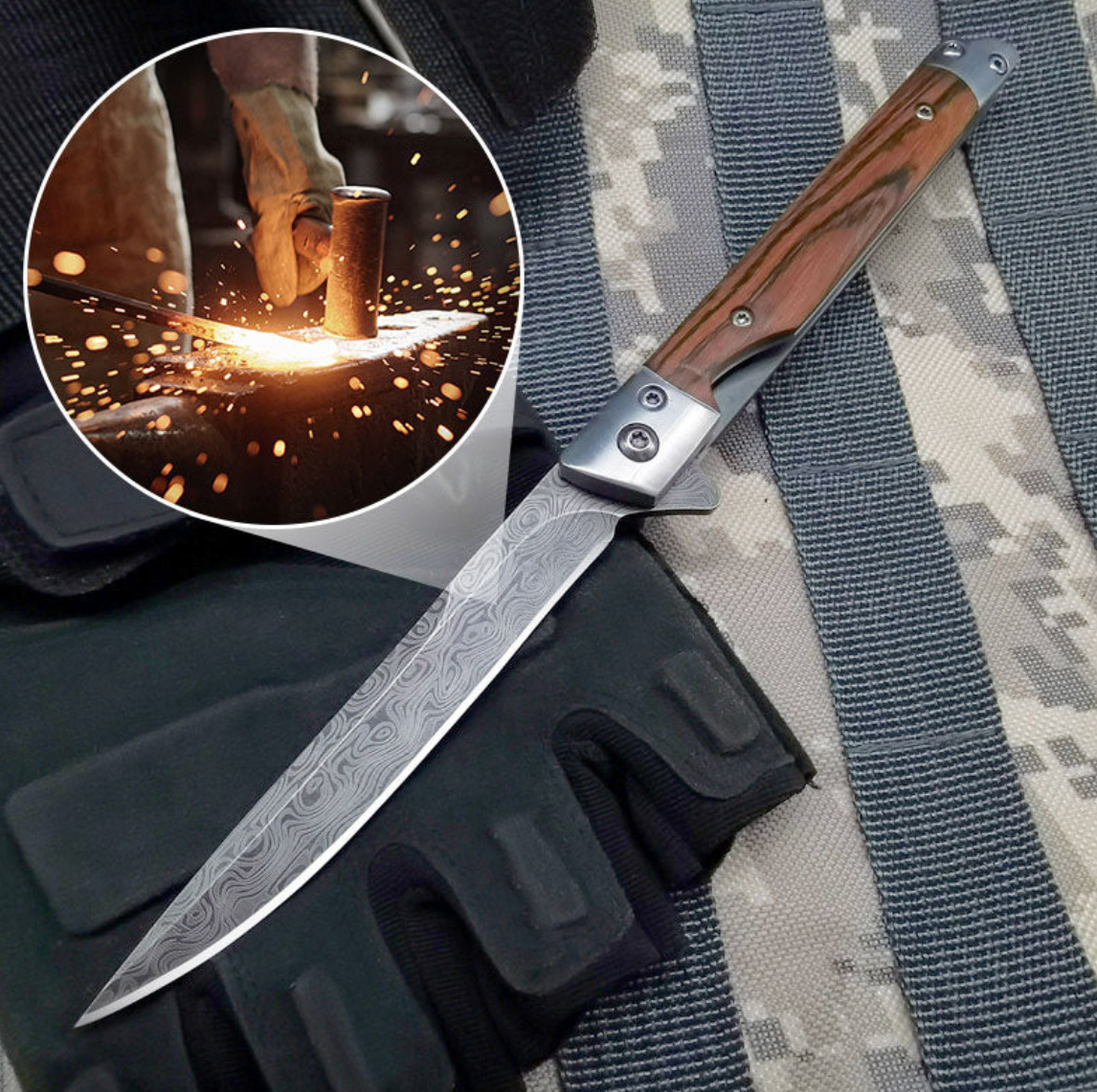 NAVAJA PLEGABLE CON MANGO DE MADERA