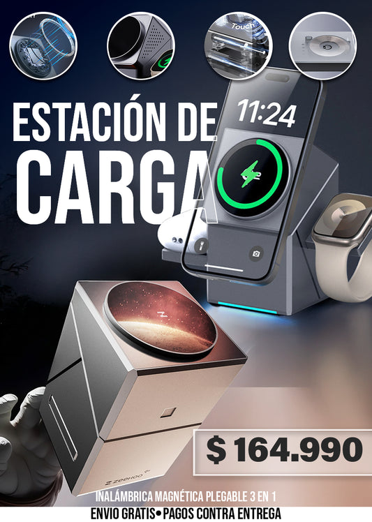 ESTACIÓN DE CARGA INALÁMBRICA MAGNÉTICA PLEGABLE 3 EN 1