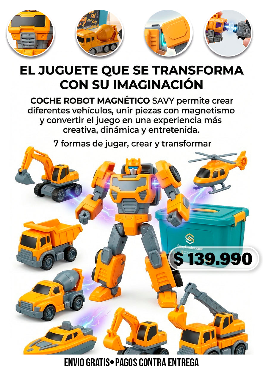 COCHE ROBOT MAGNÉTICO SAVY CON CAJA DE ALMACENAMIENTO.