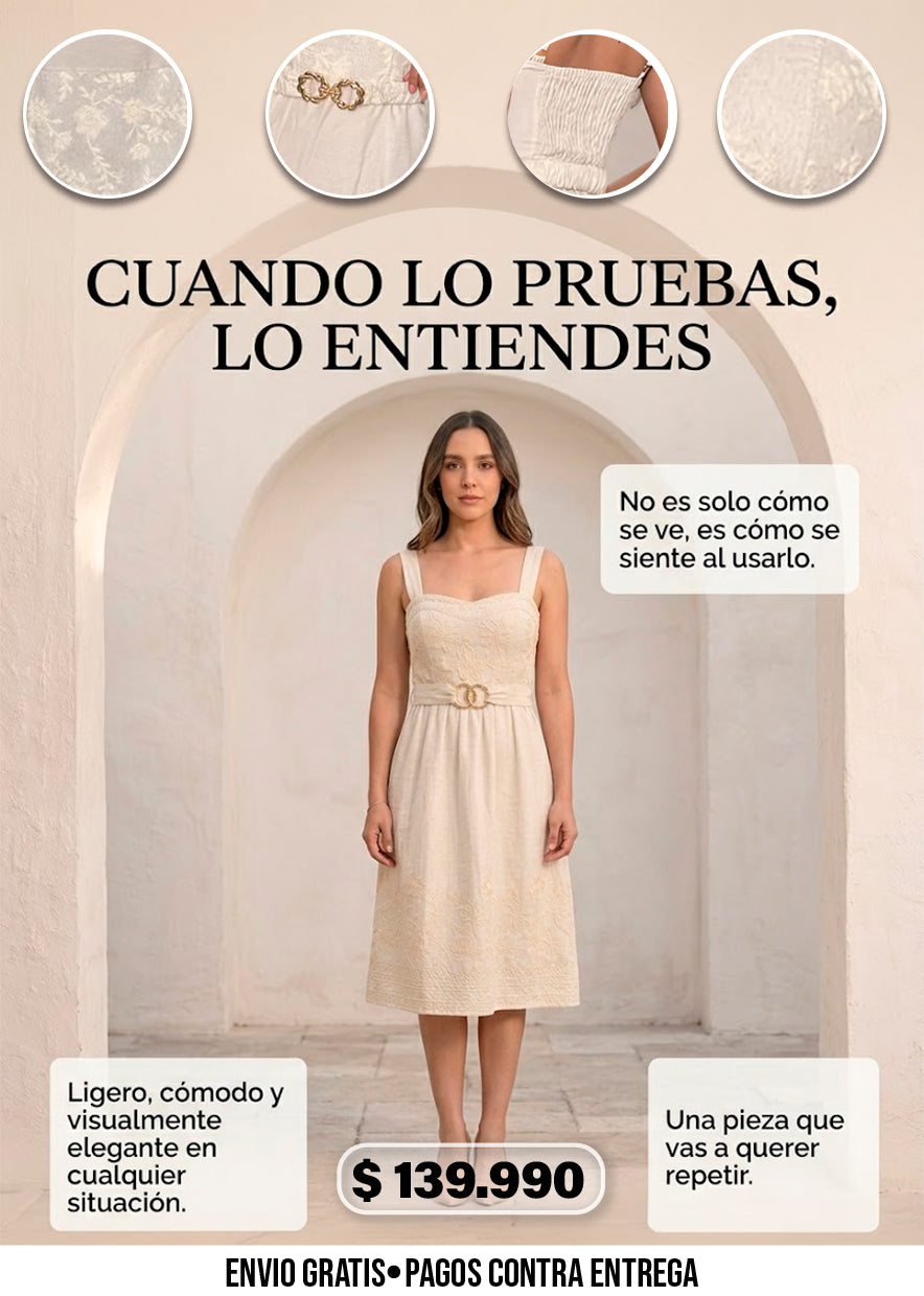 VESTIDO LINO POLIETER CAMEL