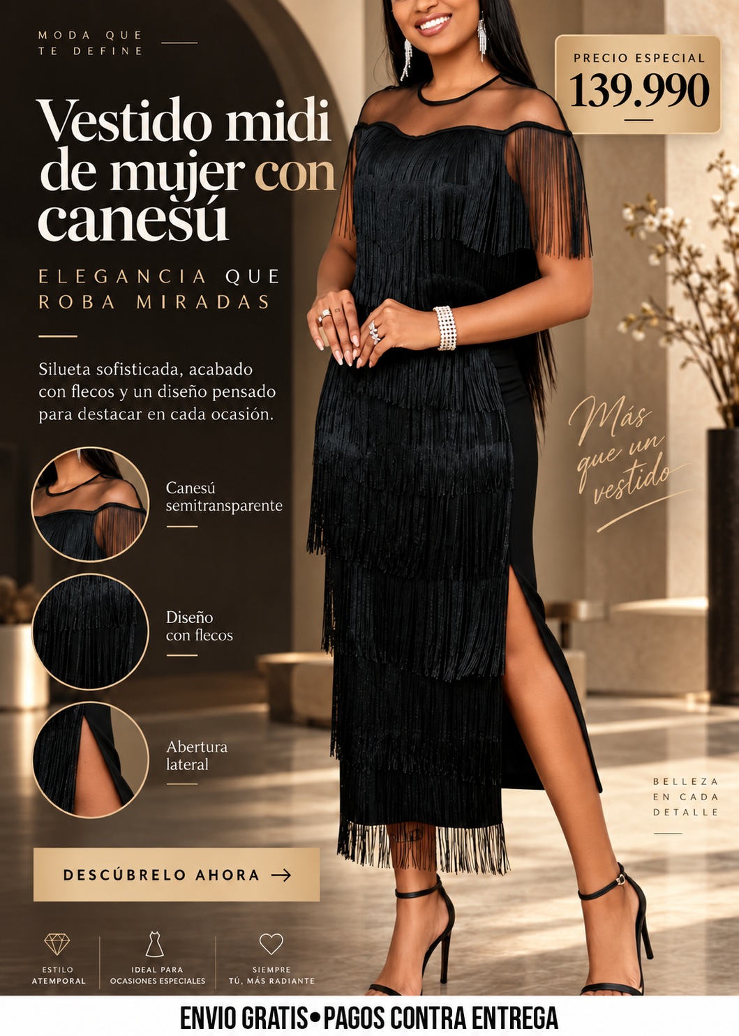 VESTIDO MIDI DE MUJER CON CANESÚ